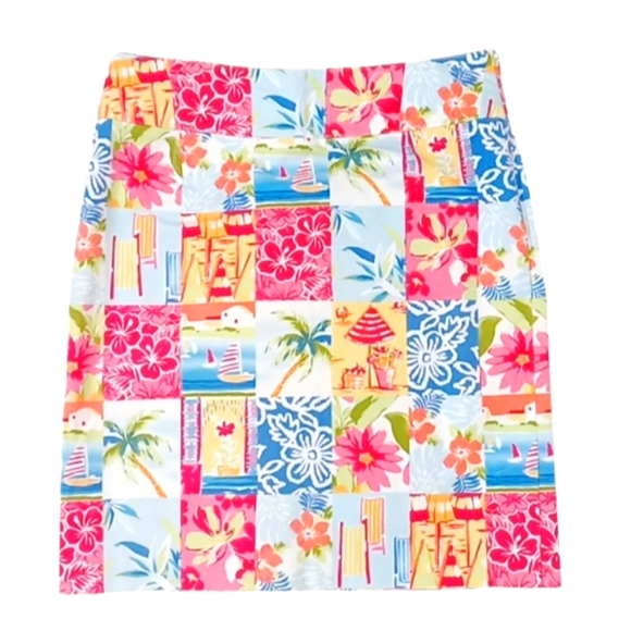 Talbots Skirt Multicolor Tropical Patchwork Print A-line Cotton Canvas Stretch - Picture 1 of 10